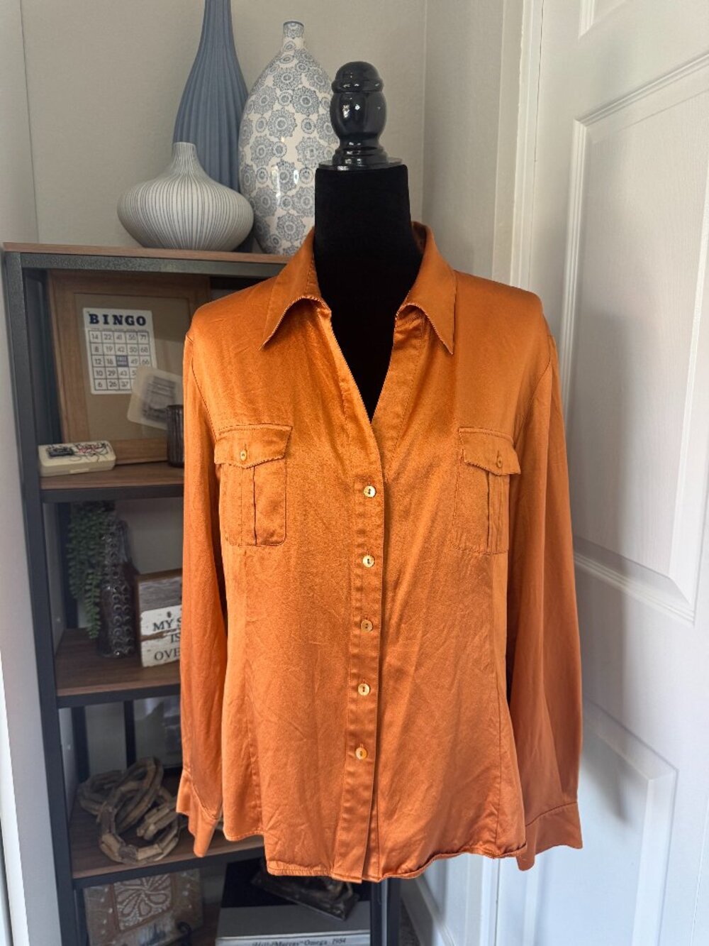 Lafayette 148 100% Silk Blouse with Pockets - Size 16